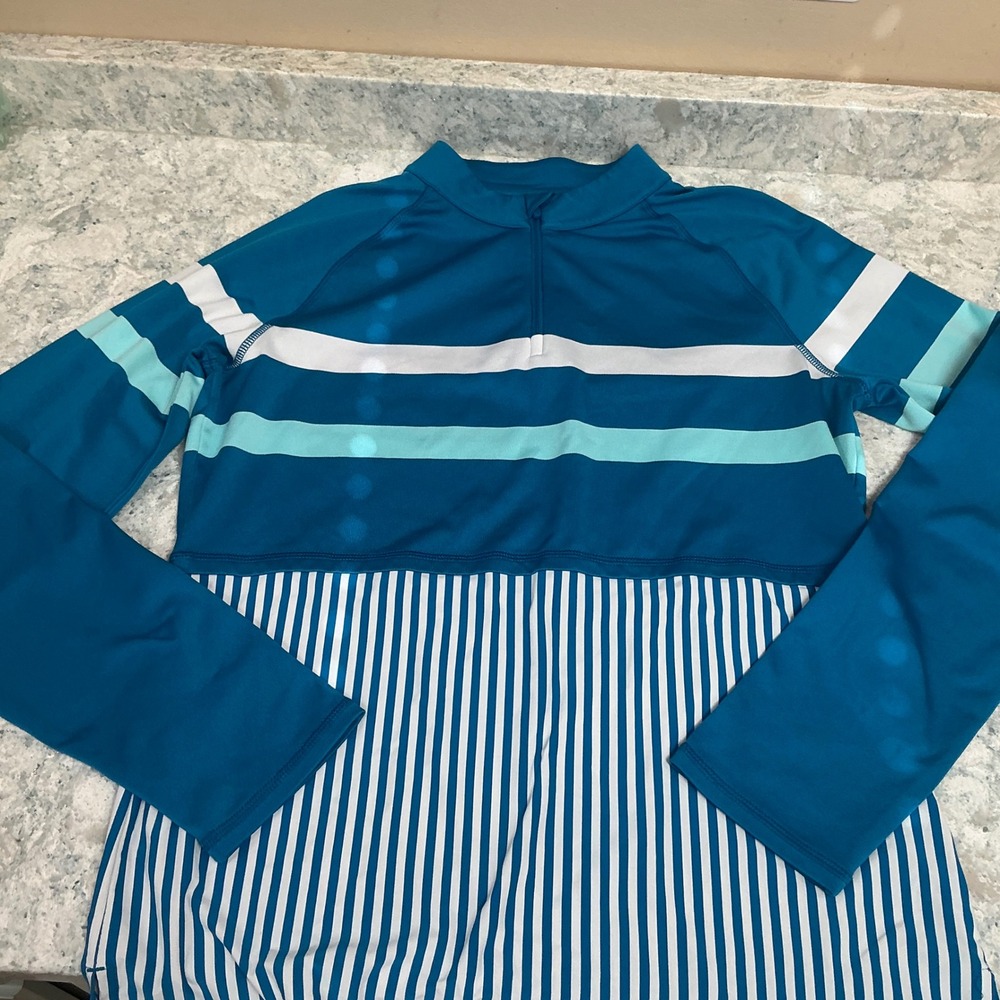 G/FORE Quarter-Zip Pullover Performance Mid-Layer Medium Mykonos Blue Striped